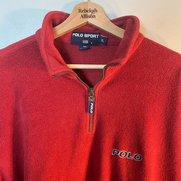 VTG Polo Sport Ralph Lauren SZ XL Red Fleece Quarter Zip Drawstring Hem Pullover - Picture 8 of 16